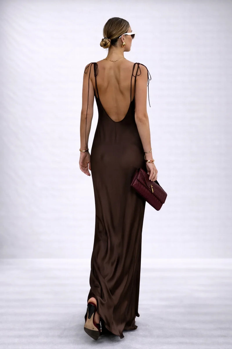 Robe satinée dos nu Marron / S