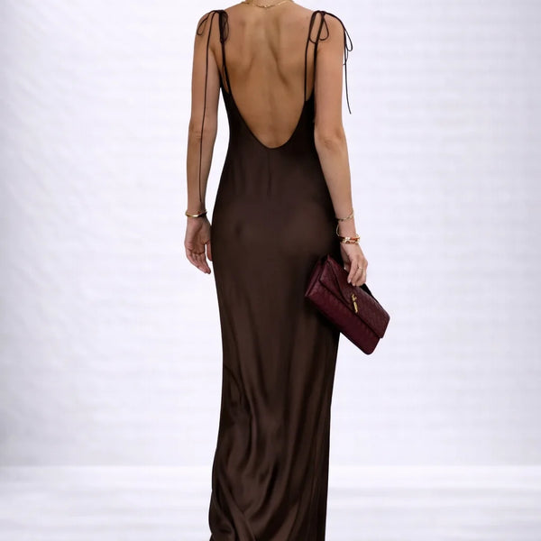 Robe satinée dos nu Marron / S