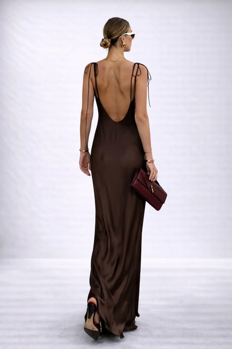 Robe satinée dos nu Marron / S
